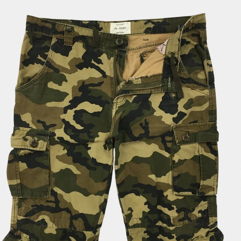 AK Army Mens Camo Cargo Pants Green Brown Tactical Military Size 36 Fits 38